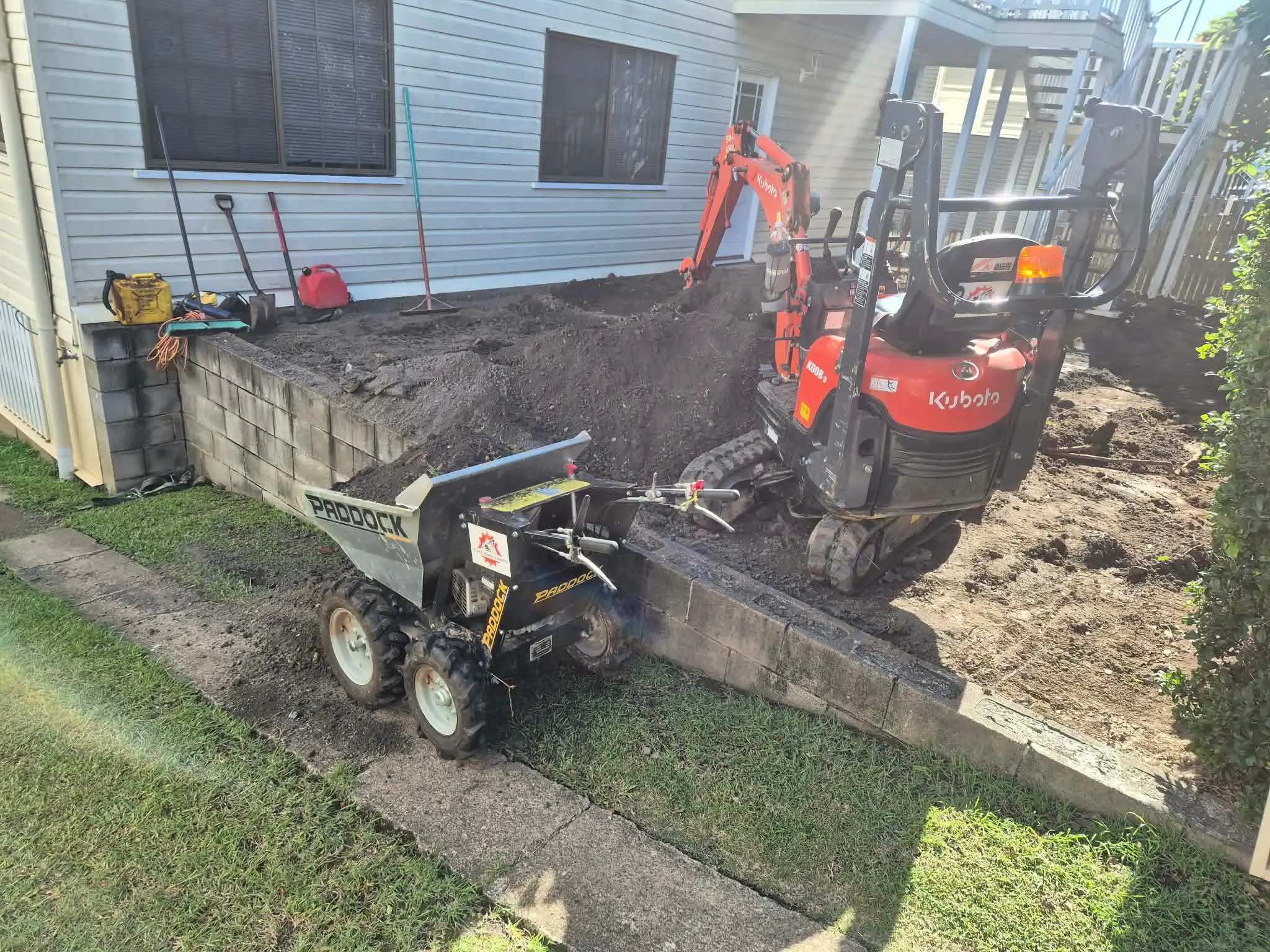 Retaining wall excavation Kubota mini excavator Brisbane QLD